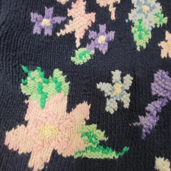 Belle Point Womens Button Up V Neck Easter Sweater Size 2X Embroidered Spring - Picture 8 of 12